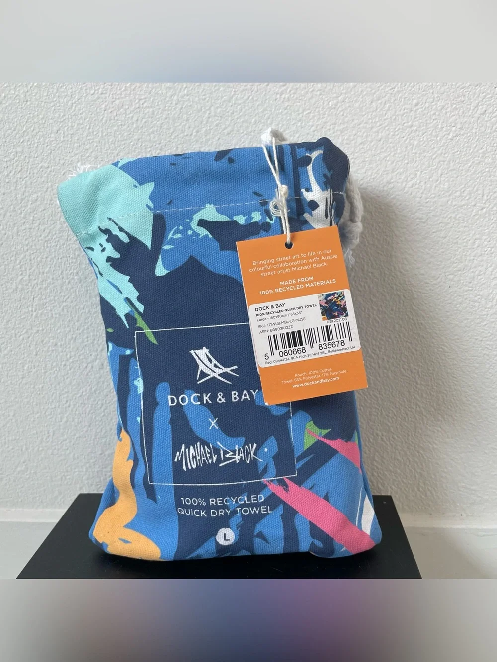 NEW Dock & Bay Travel Towel Michael Black My Muse Quick Dry Large 63x55”